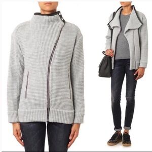 NWT IRO Chelane Waffle Knit Wool Blend Leather Trim Zip Up Jacket. Size 36